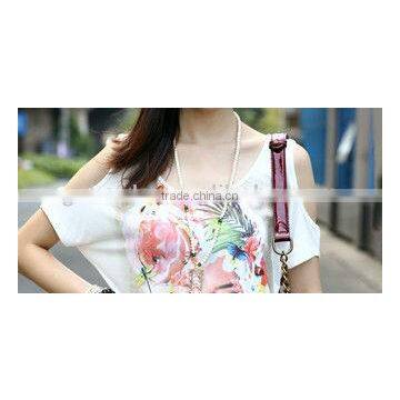 Ladies fashion printing Leakage shoulder blouseT-shirt