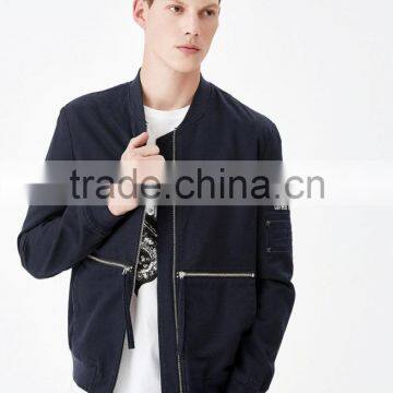 2017 Logo Custom Made Embroidered Patch Bomber Jacket 100% Polyester Black Zipper Pocket Jacket photo-3