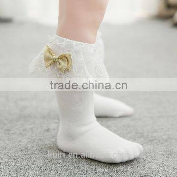 Girls Kids Lace Socks Long For Children Cute Cotton Knee High School Sock With Bow Girl Spring Autumn Solid Princess White Black photo-4