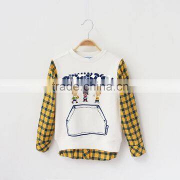 S33022W Spring Autumn Long Sleeve Shirt for Kids Grids Sleeve Joining Shirts photo-4