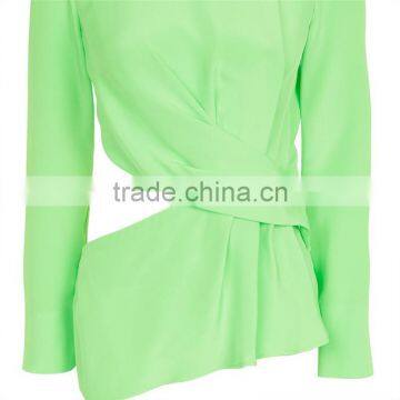 2017 OEM Girls Street Clothing Twisted Cut Fluore Green Blouse Designs photo-6