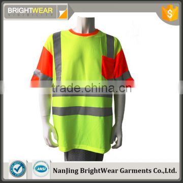 Polyester hi vis safety 3M reflective heat-applied tape chest pocket reflective t-shirt