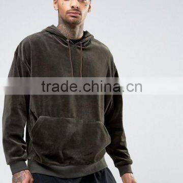 Men's Oversized Velour Hoodie In Khaki