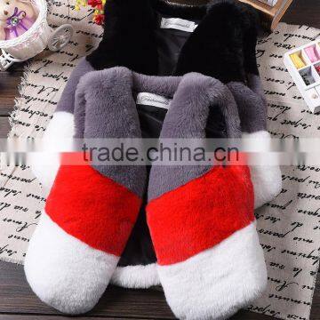 Plastic knitted raccoon fur vest fur hood waistcoat vest with fox fur made in China