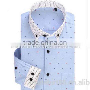 Mens Long Sleeve Contrast Color Printed Oxford Casual Shirt photo-3