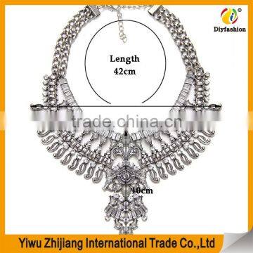 Wholesale fashion statement necklace, gold necklace jewelries with colorful diamond stone