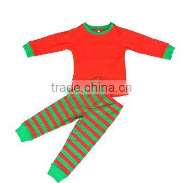 Cheap christmas pajamas set cotton made baby clothes wholesale red and green stripe christmas pjs for children