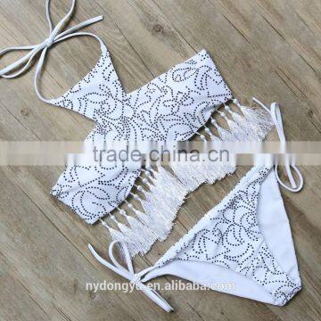 gray tassel leaves swimwear bikini/ latest fashion green vintage tassel bikini swimwear