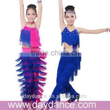 Professional Girls Fringed Latin Clothes&Pants Kids Ballroom Tango Salsa Dance Costumes