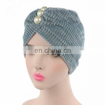 Pearl Diamond Corduroy Hood Muslim Indian Hat Velvet Turban