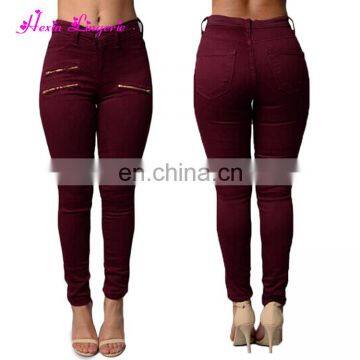 China manufacturer wine red long tight trousers women sexy denim jeans pants bulk