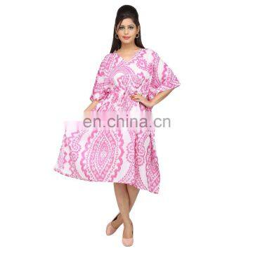 Indian 100%Cotton Floral Printed Women's Maxi Dress Kimono Kaftan