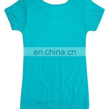 OEM Service Solid Peacock Blue Color India Manufacturer Design Short Sleeve Top Tees Women T-Shirt