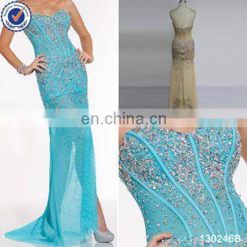 stunning sheer crystal beaded side split unique prom dresses for night party