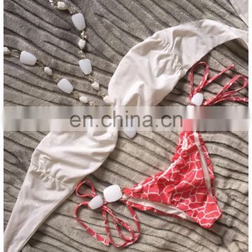 White Coral Giraffe Beaded 2PC set beachwear