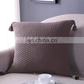 Solid Color Knit Square Cushion Cover Tassel Pillowcase photo-6
