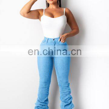 2020 Women Fall Clothing Ladies Denim Jeans High Waist Jeans Pleated Stacked Jeans Pants Trousers Piled Pencil Denim Pants photo-3