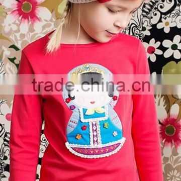 Popular item soft cotton hot red longsleeve girls shirt chidren's clothing wholesal