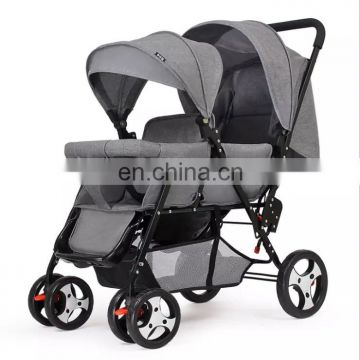 Tandem baby stroller multifunction infant pushchair light and compact double pram