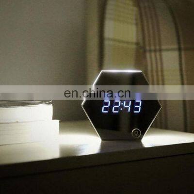 2020 USB Charging Rechargeable Led Decoration Design Night Lighting Mirror Alarm Clock photo-2