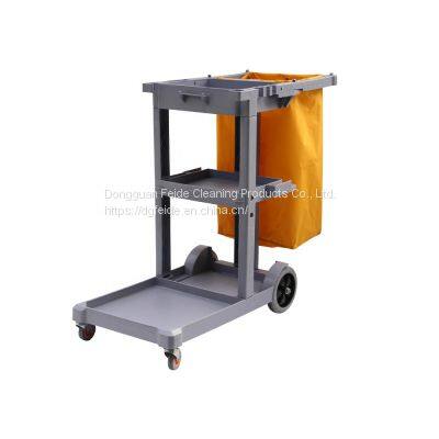 Large Size 3 Shelf Utility Cart With Wheels-Round Pillar Commercial Janitorial Cart With Cover photo-3