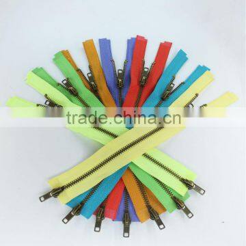 3#Double slider Bronze metal zipper bottom stopper