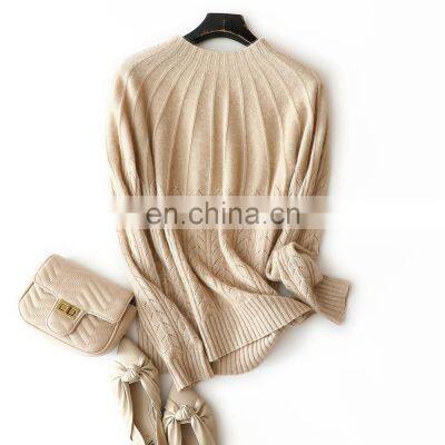 Женский бесшовный трикотажный вязаный кашемировый свитер с вырезанными узорами Жаккард photo-2