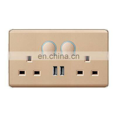 Type 146 UK Standard double 3 pin Wall Socket With Circular Switch Flame retardant PC Socket and Switch Electrical With USB