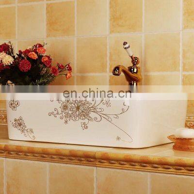 Rectangular shape ceramic counter vasin balcony art basin bathroom wash basin