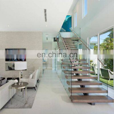 Custom Interior straight stair floating stair Modern wood tread curved staircase