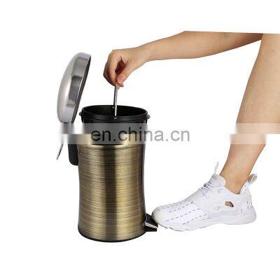 Hotel Slim Design Stainless Steel Foot Pedal Waste Bin With Gold Color Bathroom Trash Can photo-4