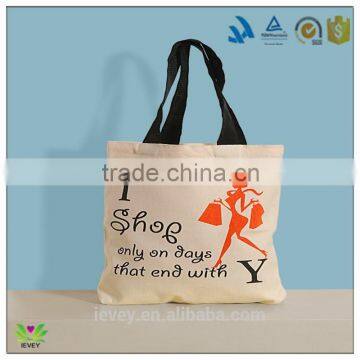 natural cotton fabric reusable shopping bag with black handle