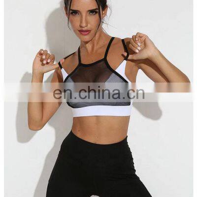 Sexy White Black Hollow Out Mesh Sport Bra Top Women Padded High Impact Thin Shoulder Strap Sports Bra and Lagging photo-4