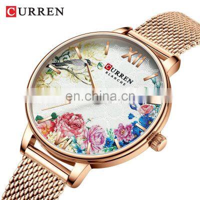 CURREN 2020New Classic Design Mineral Glass Dial Flower Custom Logo Women Ladies Mesh Watch