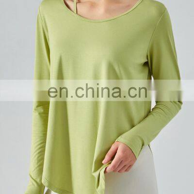 Autumn New Light Weight Soft Women Fitness T-Shirts Women Long Sleeve Running Loose Workout Wear Gym Top photo-4