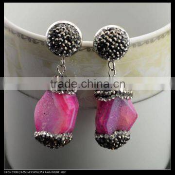 LFD-024E Wholesale Drusy Quartz Agate Gems Dangle Earring With Pave Crystal Rhinestone Charm Jewelry Druzy Earrings