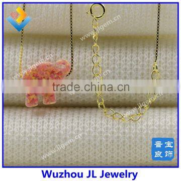 Synthetic Opal Elephant Gem Stone With 18K Gold Plated 925 Silver Necklace photo-4