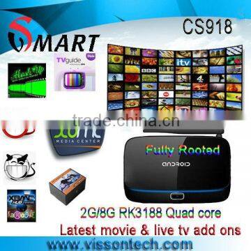 Vissontech  wholesale high quality quad core android tv box CS918 rk3188 quad core tv box