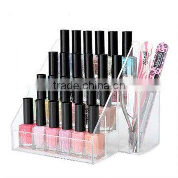 4 tiers countertop clear acrylic nail polish display holder rack with colltection pocket nail polish bottles display holder