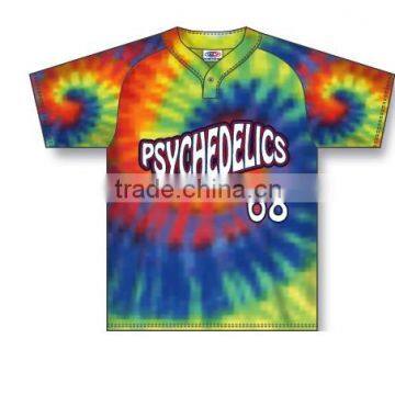Custom Sublimated Short Sleeves Two Buttons Psychedelics Baseball Jersey/T-Shirt made of Moisture Wicking Cool Polyester fabric
