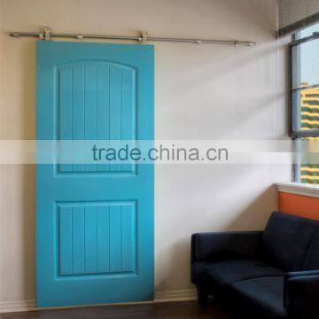 High Gloss Painted Modern Barn Door HDF Moulded Door On Track In Sky Blue