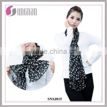 2016 Latest Fashion Ladies Cute Cat Pattern Print Chiffon Silk Scarf Shawl