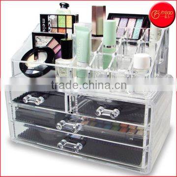 Two Pieces Set Acrylic Jewelry & Cosmetic Storage Display Boxes Wholesale Clear Acrylic Cosmetic Makeup Organizer With Drawers