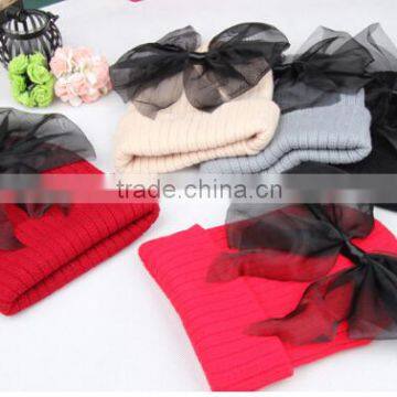 2015 child winter knit hats with big bow design