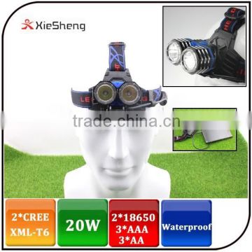 2pcs CREE XML T6 led 18650 or AAA battery high power led miner headlamp