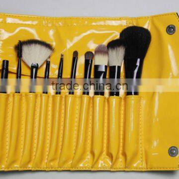 black 10 piece animal hair makeup brush set cosmetic bag