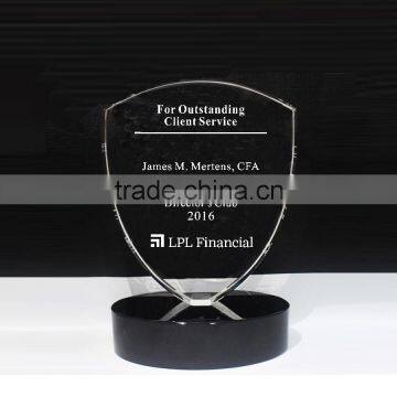 Fashion new black base design crystal shield shape award trophy