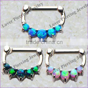 With Opal Design Steel Septum Nose Ring Clicker Septum Piercing [SJ-103]