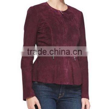 the latest design sheepskin suede woman leather jacket overseas supplier