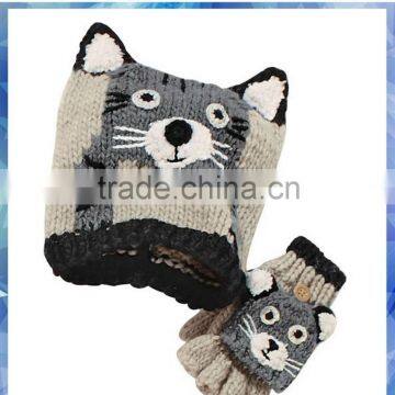 dog knit hat and gloves mitten with 3D ears for boys